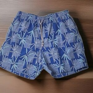 J McLaughlin Men’s Swim Trunks Blue Palm Print Drawstring Board Shorts Size XL